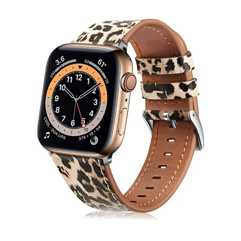 Leather Leopard Band Compatible with Apple Watch